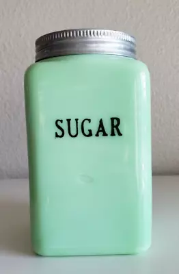 Vintage McKee Jadeite Jadite SUGAR Canister 6 1/4  28 Oz Uranium Glows Glass • $475