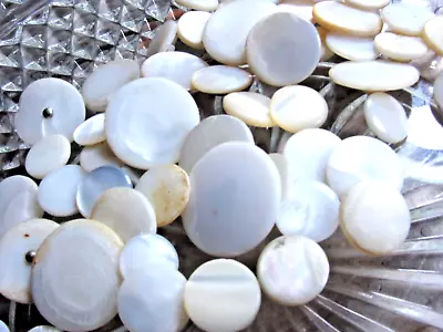 VTG Mother Of Pearl Buttons Lot Of 50 WHITE CREAM Mix Sizes & Shank Style #2 • $10.50