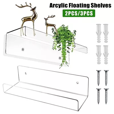 15-Inch Long Clear Acrylic Floating Shelves Wall Ledge Invisible Wall 2/3 Packs • £11.99