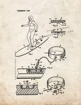 Surfboard Ankle Leash Patent Print Old Look • $12.96