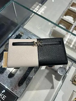 Michael Kors Reed Large Leather Snap Flat Wallet Clutch Credit Card Id Holder MK • $83.50