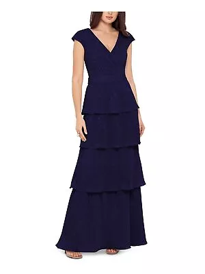 XSCAPE Womens Tiered Skirt; Cap Sleeve V Neck Full-Length Evening Sheath Dress • $39.99