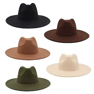 Classic Western Wide Brim Fedora Hat For Men Women Felt Jazz Panama Cap Trilby • $14.99