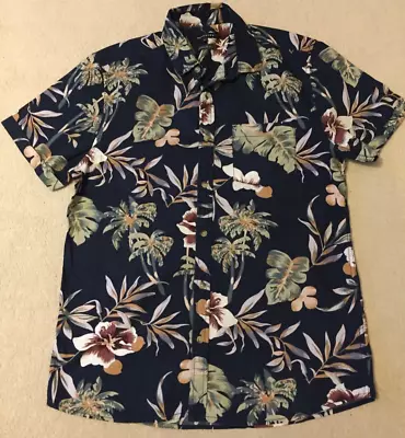 £7.99 • Buy Men Peacocks Navy Floral Tropical Print Short Sleeve Shirt Size Medium