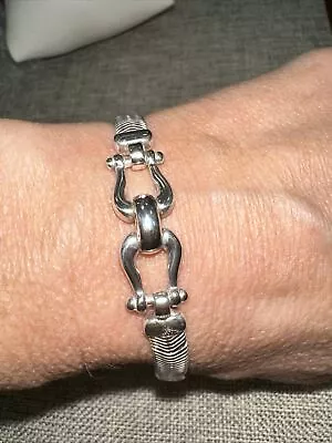 925 Italy Serling Silver Horse Bit Herringbone Bracelet 7” • £87.58