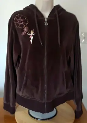 Disney Tinker Bell Women`s Size Medium Brown Velour Full Zip Hooded Jacket  • $12.75