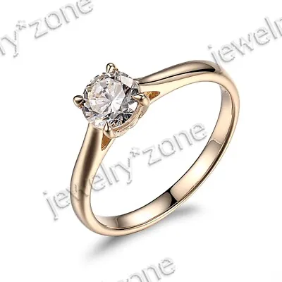 Solid 10K Yellow Gold White Topaz Diamond Solitaire Fine Gemstone Wedding Ring  • $239