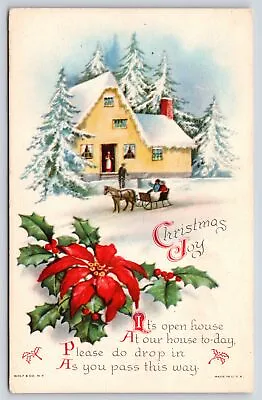 Clapsaddle Christmas~Horse Drawn Sleigh Arrives Home~Woman Greets From Door~WOLF • $10