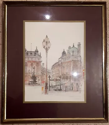 PICCADILLY CIRCUS LONDON SIGNED Framed+Mounted PRINT WATERCOLOUR By MADS STAGE • $22.36