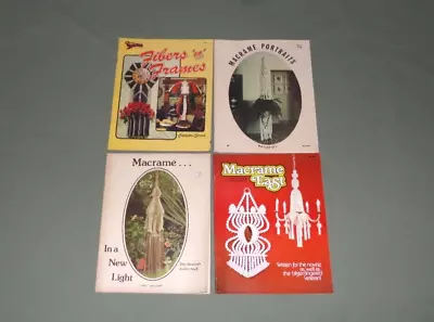 4 Vintage Macrame Plant Hangers Wall Hangings Lamp Frames Advanced Books Pattern • $8.95