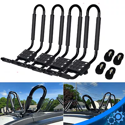 4pcs J-Bar Car Roof Rack Extension Crossbar Top Mount Holder W/ Tie Down Straps • £39.93