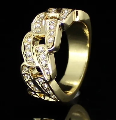 Mens Cuban Link Pinky CZ Ring 14k Gold Plated Hip Hop Jewelry Size 5-12 • $4.99