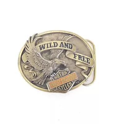 Vintage 90s Harley Davidson Motorcycle Eagle Belt Buckle Wild And Free Made USA  • $59.87