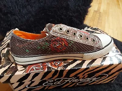 Nib Ed Hardy Womens Sneakers Glitter Cage Chocolate 8 • $119.99