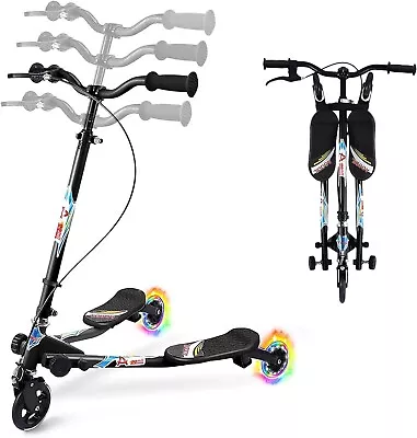 AOODIL Swing Scooter For Kids 3 Wheels Foldable Wiggle Push Drifting Adjustable • £39.99