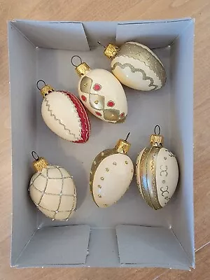 Made In Poland Set Of 6 Small Egg Ornaments Cream Gold And Red • $17.50