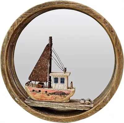 Wooden Nautical Beach Themed Wall Hanging Circle Mirror  Home Decorations • £28.88