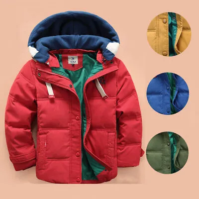 £23.99 • Buy Kids Boys Warm Winter Coats Hooded Coat Detachable Thick Parka Cotton Jacket New