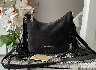£59 • Buy Michael Kors Black Suede Fringed Cross Body Bag