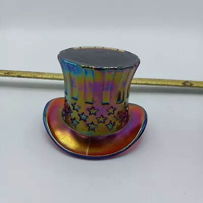 Vintage Glass Hat Toothpick Holder Uncle Sam Iridescent Carnival Glass Rare USA • $50