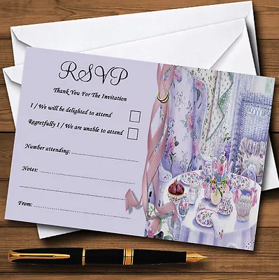 Lovely Lilac Vintage Tea Garden Personalised Wedding Or Party RSVP Cards • £8.95