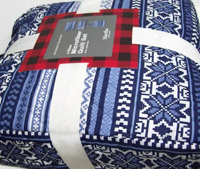 Martha Stewart Holiday Reversible Blue Fair Isle Full Queen Quilt Standard Shams • $41.99