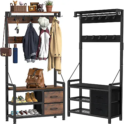 Hall Tree 31  Entryway Bench With Coat Rack Freestanding 4 In 1 Shoe Bench Lot • $84.99