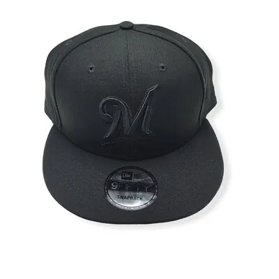 New Era Milwaukee Brewers 9Fifty Black On Black Adjustable Snapback Hat Cap • $37.99