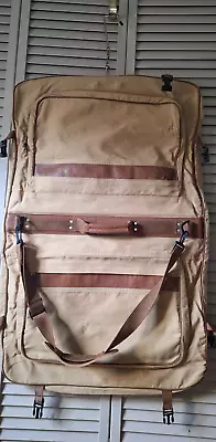 Ford Eddie Bauer Edition Khaki Canvas & Leather Garment Bag Luggage Travel 1990 • $65
