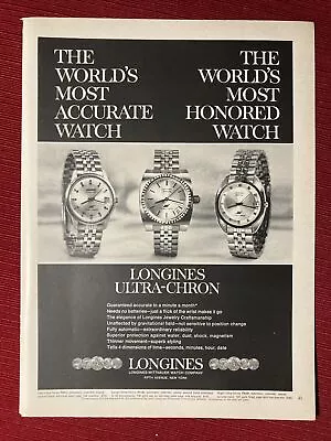 £7.59 • Buy Longlines Ultra-Chron Watch 1969 Print Ad - Great To Frame!