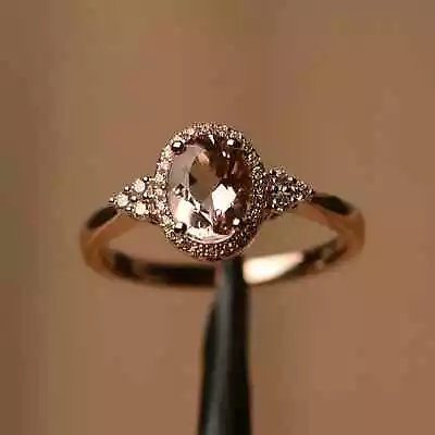 2Ct Oval Cut Morganite Diamond Halo Engagement Wedding Ring 14K Rose Gold Finish • $51.75