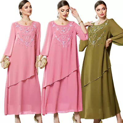 Moroccan Muslim Abaya Women Long Maxi Dress Dubai Party Gowns Arab Gown Ramadan • $104.05