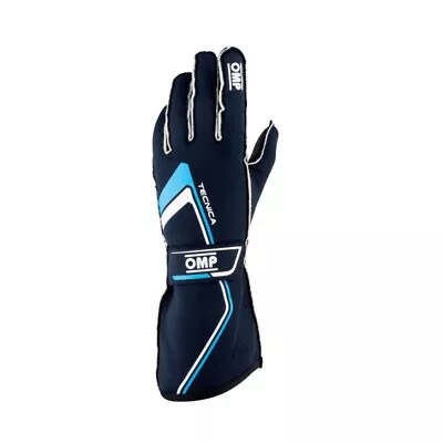 OMP Racing Tecnica Gloves My2021 Navy/Cyan - Size M (Fia 8856-2018) • $183.47