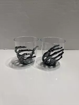 New Halloween Spooky 3D Grey Skeleton Hand Plastic Stemless Glasses Set Of 2!! • $10