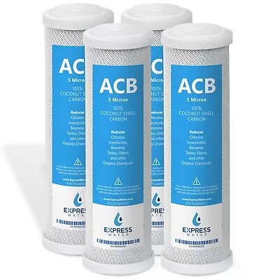 ACB 4 Pack Activated Carbon Block Water Filters Replacement – 5 Micron – 10 Inch • $30