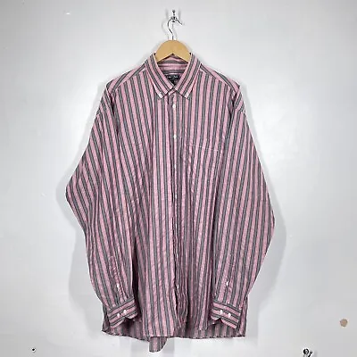 Eden Park Shirt Mens 3XL Pink Grey Striped Button Down Pocket XXXL Long Sleeve • £19.99