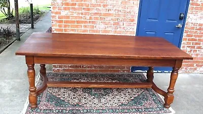 French Antique Oak Wood Farm Table With 2 Drawers | Large Coffee Table. • $3250