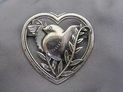 Vintage Coro NORSELAND Sterling Large Art Deco BIRD IN HEART Pin-NR • $49.99