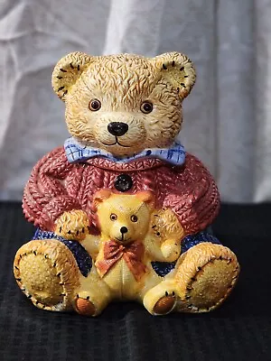 Vintage Rare Mamma Teddy Bear Holding Baby Cookie Jar • $8