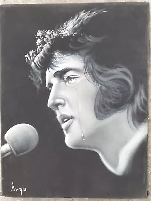 Elvis Presley Portrait Cry Tear Original Oil On Velvet 24 X18  By Argo. Ba08 • $178.60