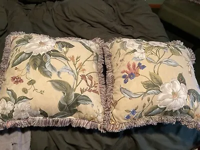 Waverly Garden Images Williamsburg MAGNOLIA FLORAL Fringe Reversible Pillows Set • $40