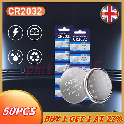 50PCS CR2032 Battery Lithium Coin Cell 2032 3V Battery Car Key Fobs Toys Remote~ • £2.80
