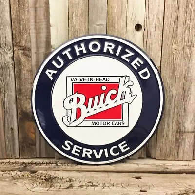 Buick Authorized Service Embossed Metal Tin Sign Round 12  Vintage Garage New • $21.95