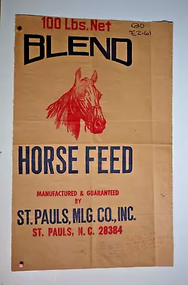 XX LARGE Vintage Paper Sack Bag BLEND HORSE FEED ST PAULS MLG. ST PAULS NC 82 • $55