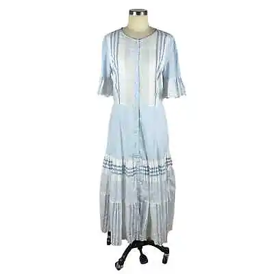 LA VIE REBECCA TAYLOR Blue Combo Striped Tiered Midi Dress Size Large NWT  • $120