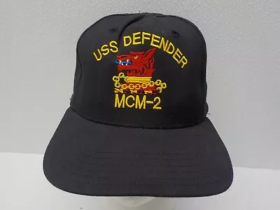 RARE VINTAGE USS DEFENDER MCM-2 Hat Cap Made USA Dark Blue OSFA Snapback • $17.90