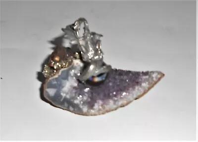 Artist Made Pewter Dragon On Amethyst Crystals Guarding Gold (Pyrite) • $40.48