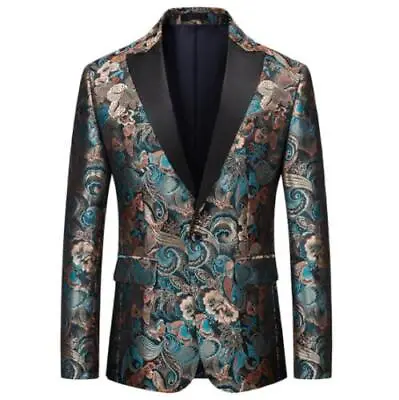 $69.53 • Buy Men's Blazer Printed Formal Dress Suit Casual Wedding One Button  Korean  Party 