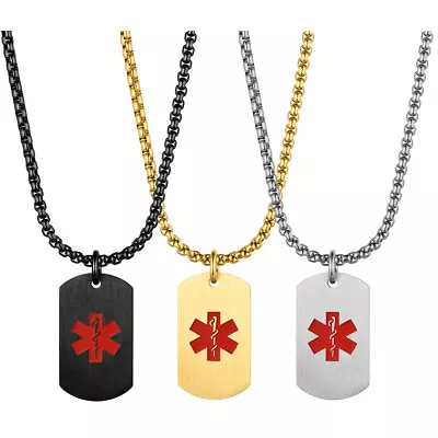 Free Custom Engraving SOS Medical Alert ID Name Dog Tag Pendant Necklace For Men • $10.99