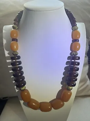 Vintage Style Amber And Yak Horn Beads Necklace From Nepal. • $39.99